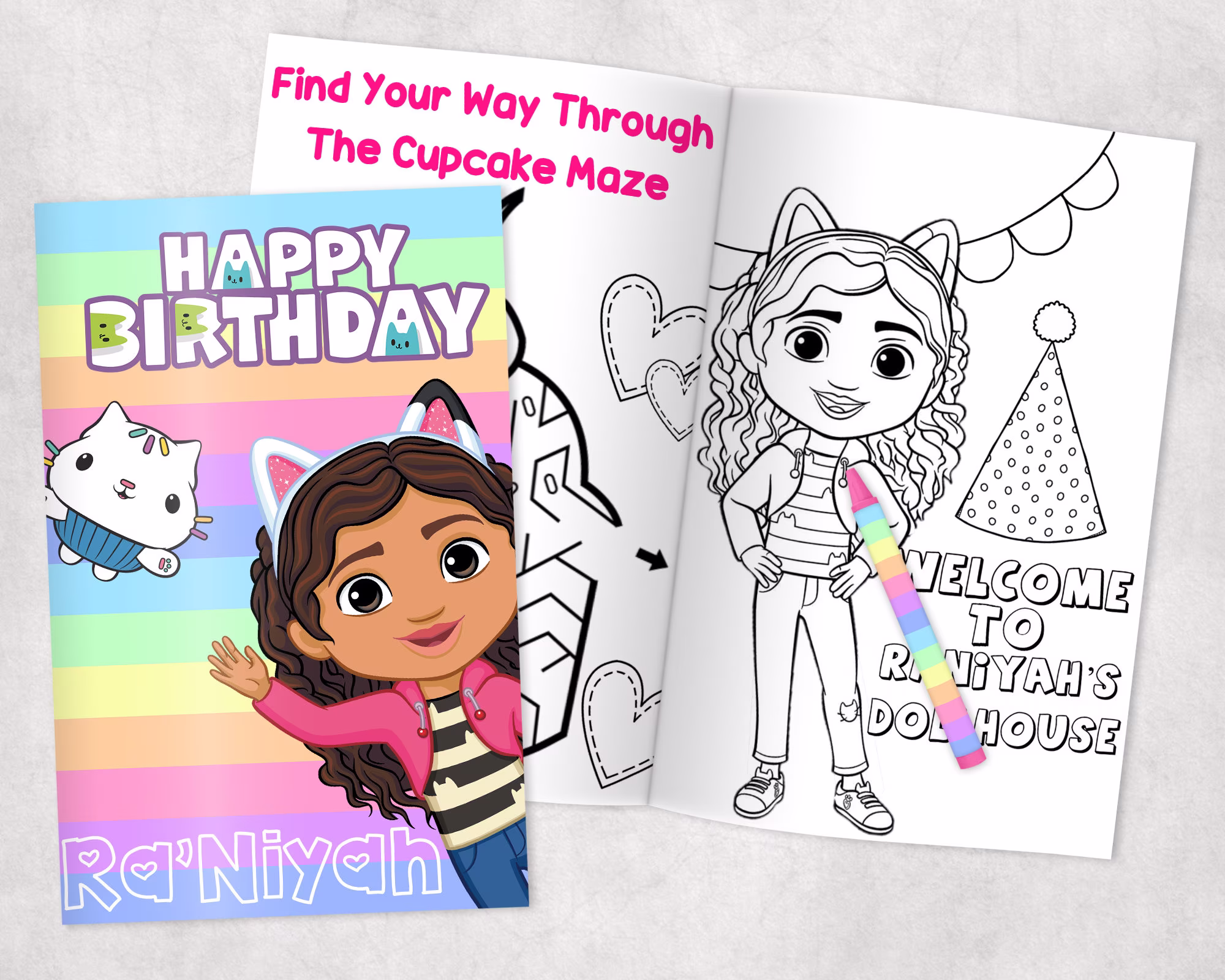 Gabby Dollhouse Personalized Coloring Books - Custom Party Favors Thank You Gift Birthday Printed & Shipped- 12