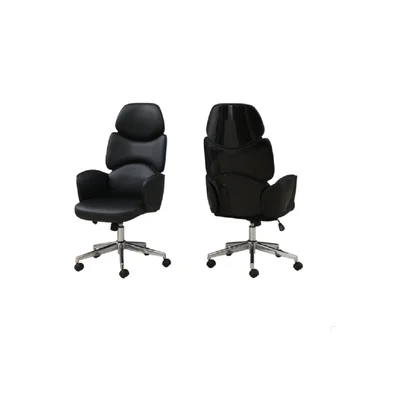 Office Chair With Solid Chrome Metal Base And Upholstered In A Chic Black Leather-Look Fabric