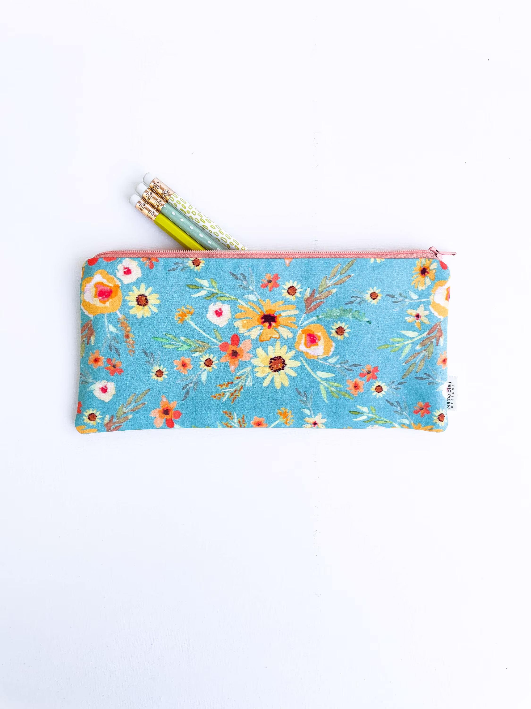 Zipper Pouch, Pencil Case, School Supplies, Blue Floral, Purse Organizer, Gift For Women, Teens