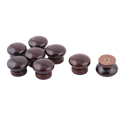 Wood Round Furniture Wardrobe Pull Handle Handgrip Knob 8pcs - Chocolate Color - 1" x 1.3"(H*Max.D)