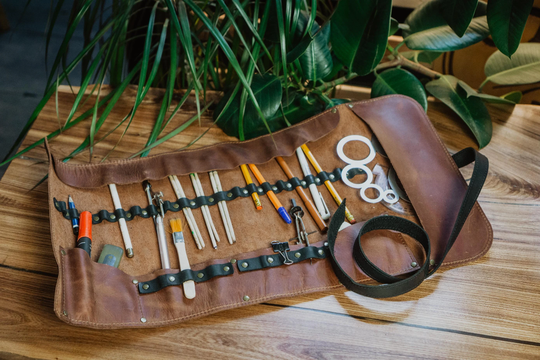 Large Pencil Roll, Leather Pen Case, Artist Tool Protector, Keep A Supply Of Art Implements Organized, Case For Carry Drawing Pencils