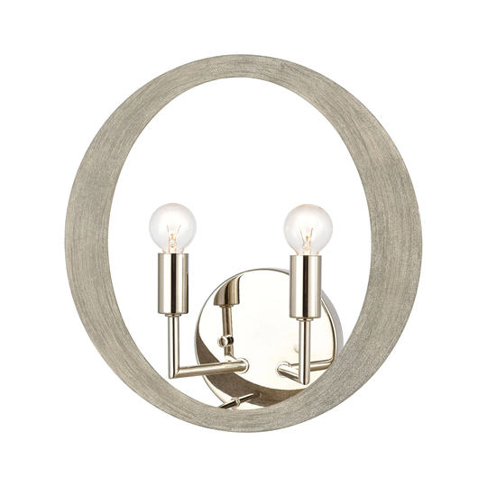 Retro Rings 2-Light sconce in Sandy Beechwood / Polished Nickel