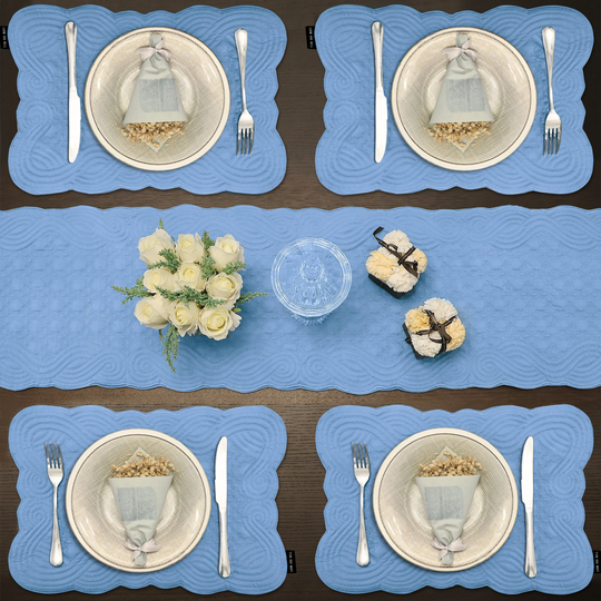 Quilted Placemats - Solid Table Mats For Holiday Decoration- 12x18" Set Of 6