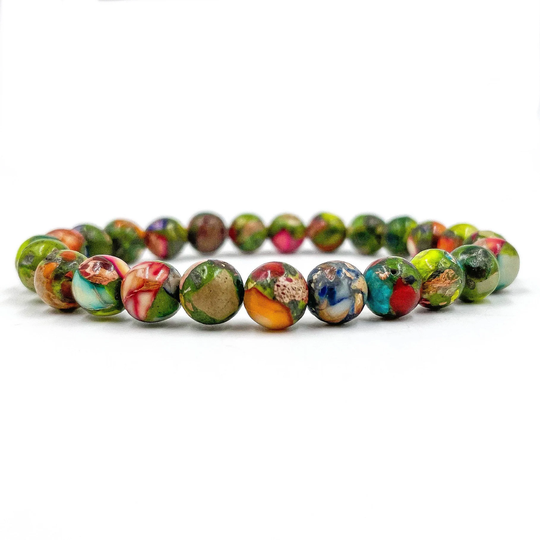 Premium Handmade Natural 8mm Imperial Rainbow Jasper Mala Gemstone Beaded Bracelet - Union Collection Great For Meditation, Wellness, Yoga