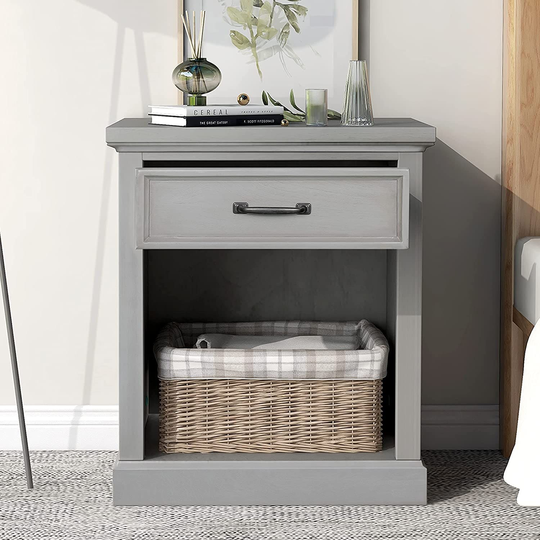 Old Paint Style Modern Wooden Nightstand with Drawer Storage