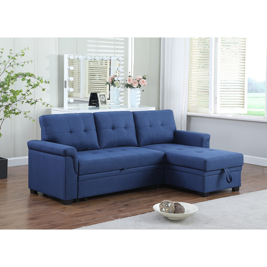 Linen Reversible Sleeper Sectional Sofa with Storage Chaise