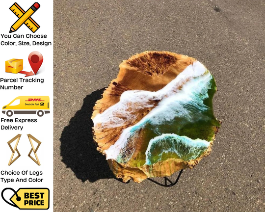 Epoxy Resin Table, River Elm Slab Custom Farmhouse Side Beach Live Edge Table