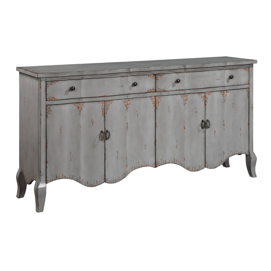 Heidi Rustic Farmhouse 4 Door 2 Drawer Storage Credenza/Sideboard with Scalloped Doors - Burnished Grey
