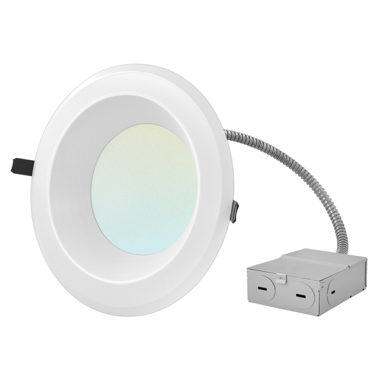 Luxrite 8" Commercial LED Recessed Light, J-Box, 4 Color Selectable, 2400/2700/3000 Lumens, Dimmable, Wet Rated