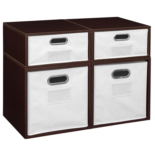 Noble Connect Storage Set- 2 Full Cubes/2 Half Cubes with Foldable Storage Bins- Truffle/White