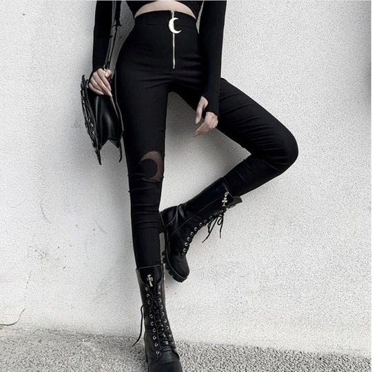 Black Pencil Hollow Out High Waist Pants