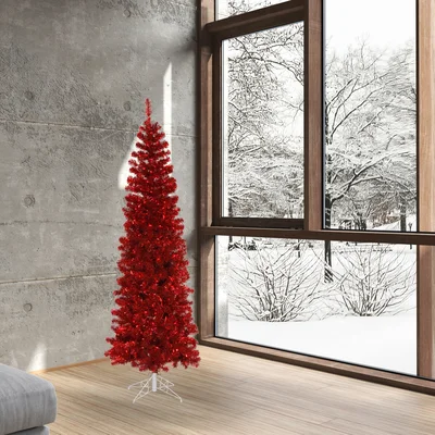 Pencil 5.5' Red Pine Artificial Christmas Tree with 250 Single Colored Lights
