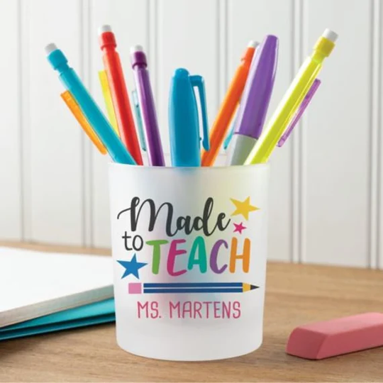 Made To Teach Personalized Frosted Glass Pencil Holder, Personalized Holder, Teacher Gift, Back To School, Teacher Appreciation