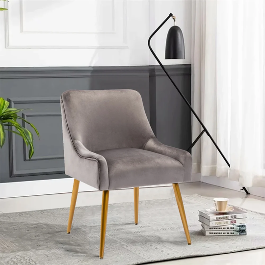 Modern Velvet Upholstered Side Chair with Golden Legs (Set of 1)