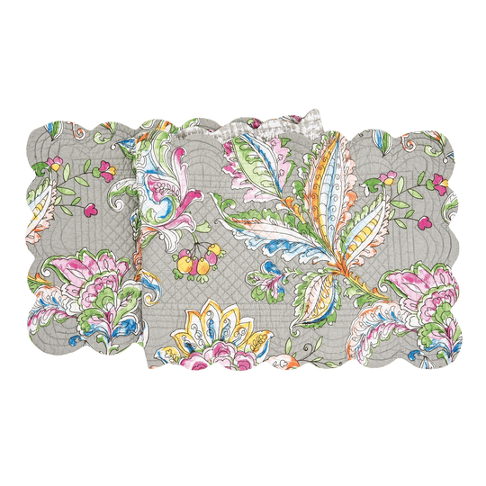 51" x 14" Frey Quilted Reversible Colorful Paisley Table Runner - Gray