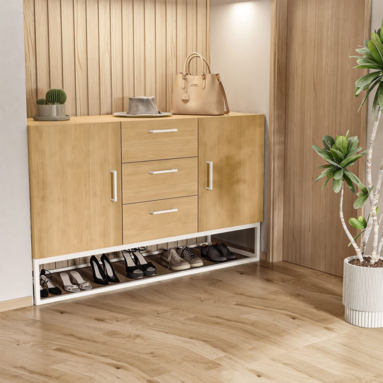 Faux Wood Sideboard with 3 Drawer Server Cabinet - 1