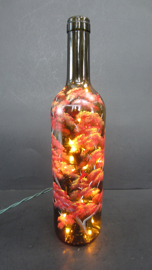 Fall Colorful Leaves On A Branch With Cardinals Amber Lighted Bottle Bright Leaves Electric Lights
