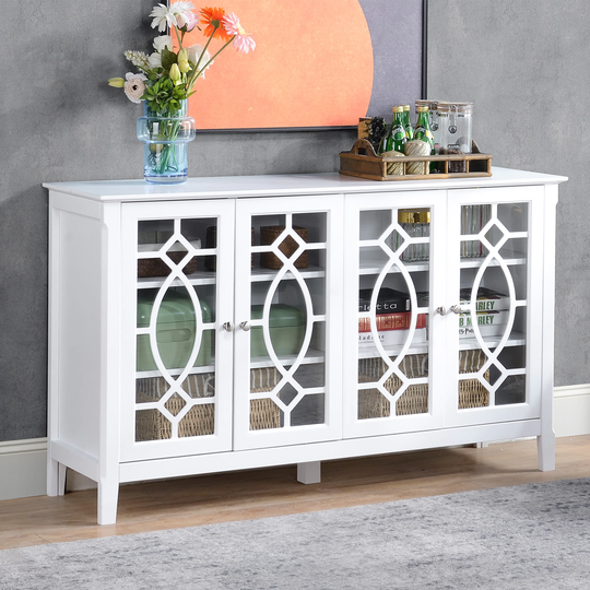 HOMCOM Wood Accent Sideboard Buffet Serving Storage Cabinet with 4 Framed Glass Doors, Adjustable Shelves - 54"W x 15.5"D x 32"H