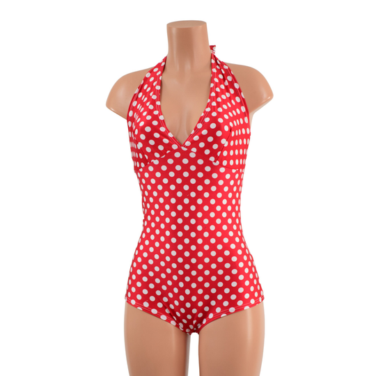 Red & White Polka Dot Monroe Halter Romper 157795