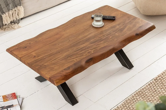 Coffee Table, Rustic & Farmhouse Table With Metal Legs, Solid Walnut Coffee Wood Table, X Leg Table, Center