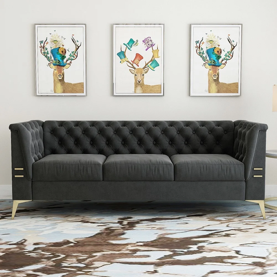 Contemporary and Comfort Sofa, Square Arm Velvet Upholstery Sofa