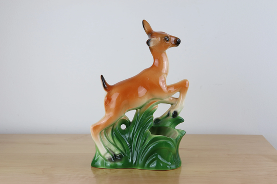 Vintage Jumping Deer Doe Figurine Pencil Holder