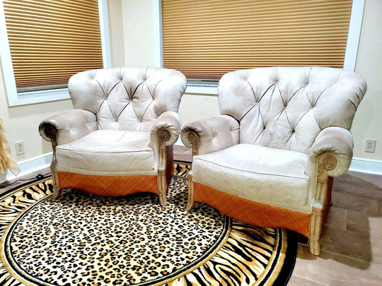 Leather & Rattan Occasional Chairs/Oversized Chairs/Pair Of Sitting Chairs/Leather Chairs/Overstuffed Chairs