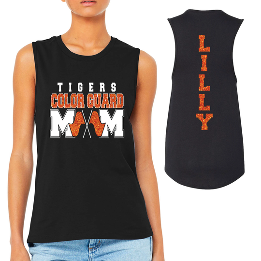 Custom Personalized Color Guard Mom Glitter Design Bella Canvas Women's Jersey Muscle Tank Top Amazing Spirit Wear Flag Girl - 6003
