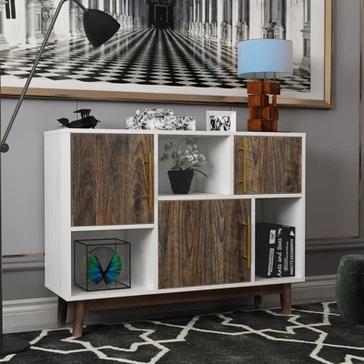Dewaine Multi-purpose Storage Cabinet With Display Stand And Door, Entrance Channel, Modern Buffet Or Kitchen Sideboard, Tv Cabinet, White And Espress