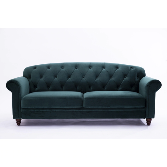 Velvet Sofa Roll-up Arm Double Armrest Buttons Apartment Sofa