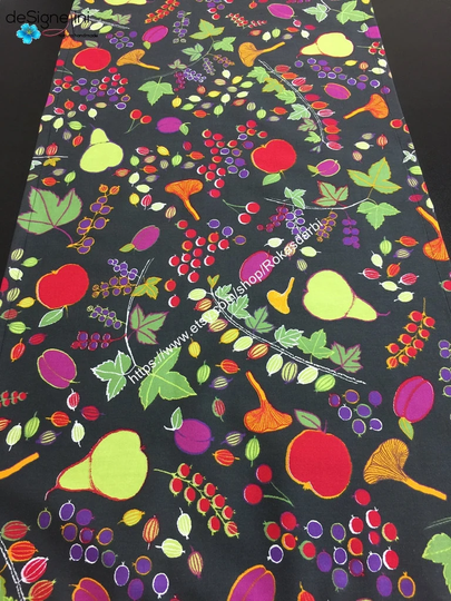 Table Runner Fruit Berries Linen Gift For Her Black