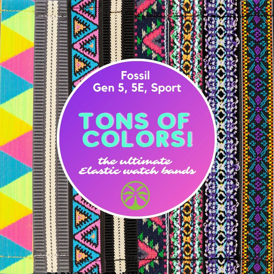 Elastic Watch Band For Fossil Gen 5/5E Sport - Choose Your Pattern Tons Of Options Includes 18mm Or 22mm Adapters Stretchy Strap