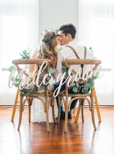Bride & Groom Chair Signs For Wedding, Hanging Sign Wooden Wedding & Large Calligraphy | Item - Bgl100