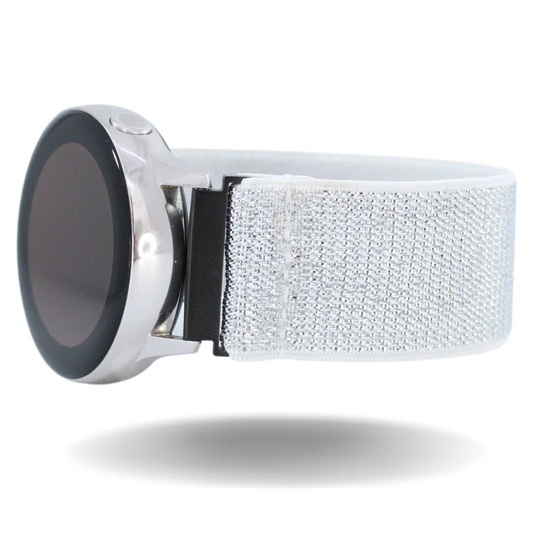 Elastic Samsung Galaxy Active 1 & 2 Watch Band - Fits 40mm & 44mm Comes With 20mm Adapters White Sparkle Glitter Shimmer Boho Chic