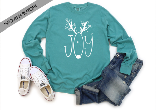 Joy Comfort Colors Long Sleeve Shirt - Winter Christmas Party Elf Gift Hand Lettered Design