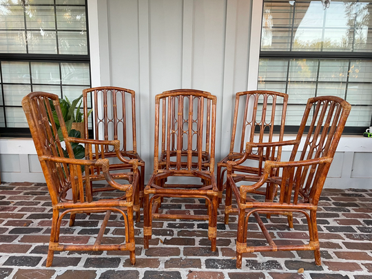 Vintage Rattan Dining Chairs, Bamboo Bentwood Chair, Wicker Back Franco Albini Style Chairs