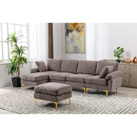 Sectional Sofa Padded Accent Sofa Pillow Top Arms Living Room Chaise with Ottoman