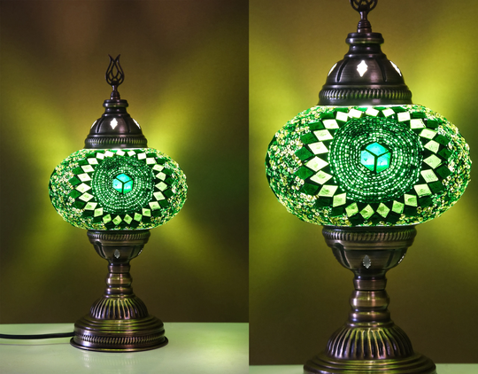 Turkish Mosaic Table Lamp, Green New Season Lamp Design, Moroccan Medels, Bedside Handmade Lighting