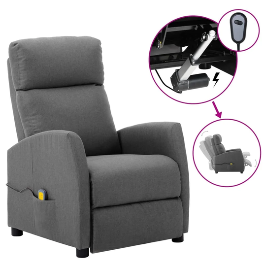 Electric Massage Reclining Chair Light Gray Fabric