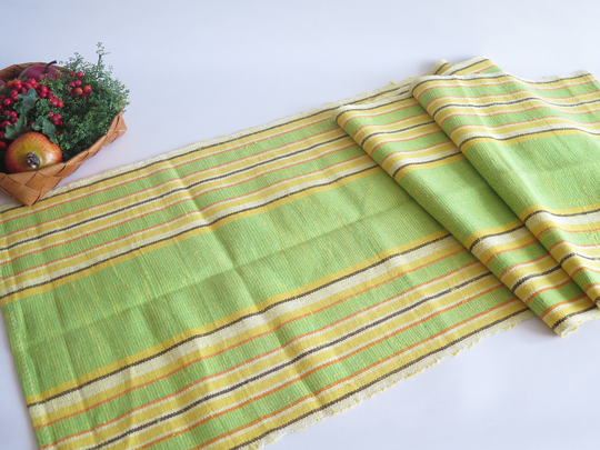 Table Runner Green Yellow Woven Striped Cloth, Scandinavian #4-43-17