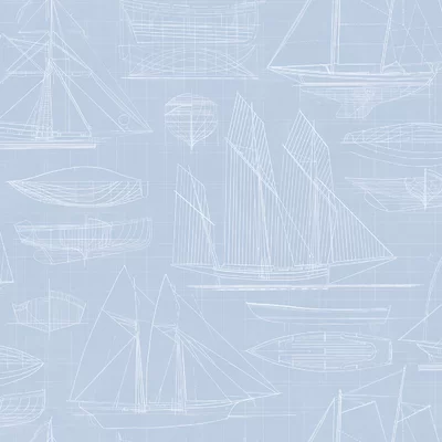 Deauville 2 Nautical Blueprint 33' L x 21" W Wallpaper Roll