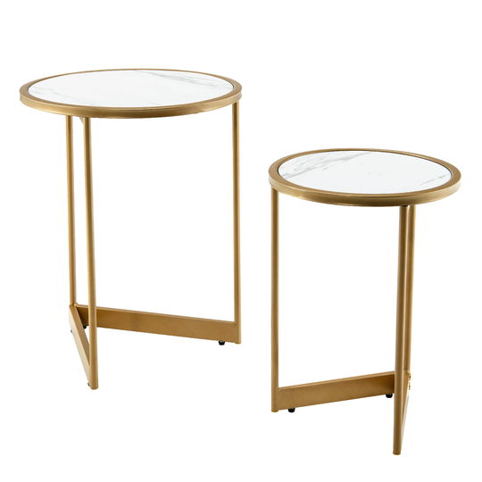 Set of 2 Round Nesting Table Modern Marble Texture Coffee Tables