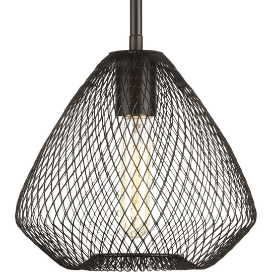 Mesh Collection One-Light Antique Bronze Farmhouse Pendant Light - 10.370" x 13.250" x 10.870"