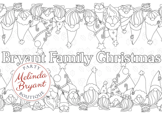 Christmas Gnomes Coloring Banner Holiday Gift & Fun Decor/Festive Paper Table Runner Winter Wedding Kids Corner Craft