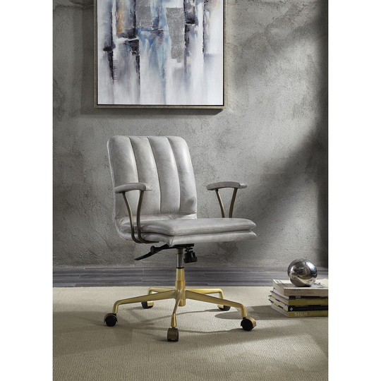 Damir Office Chair, Vintage White Top Grain Leather Gold
