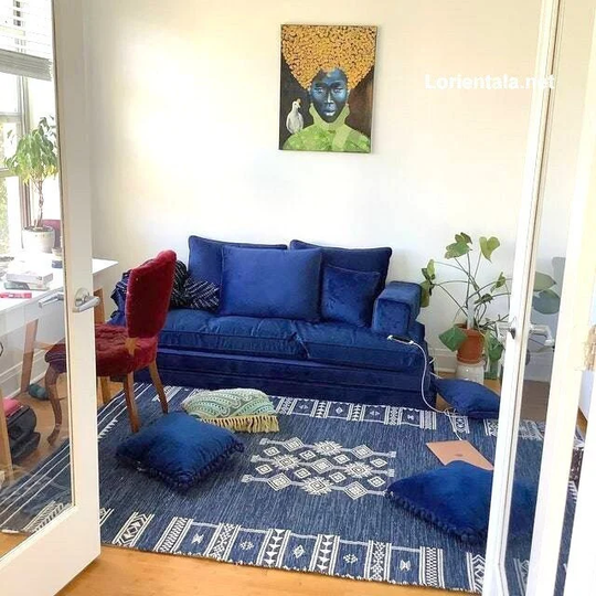 12'' Thick Velvet Blue Floor Seating Sofa Turkish Arabic Living Room Oriental Moroccan Home Decor Couch Cushions Pillows Sleeping Bed Foam