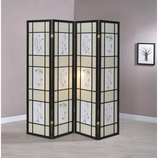 Chamois Multi-color 4-panel Folding Screen with Floral Motif