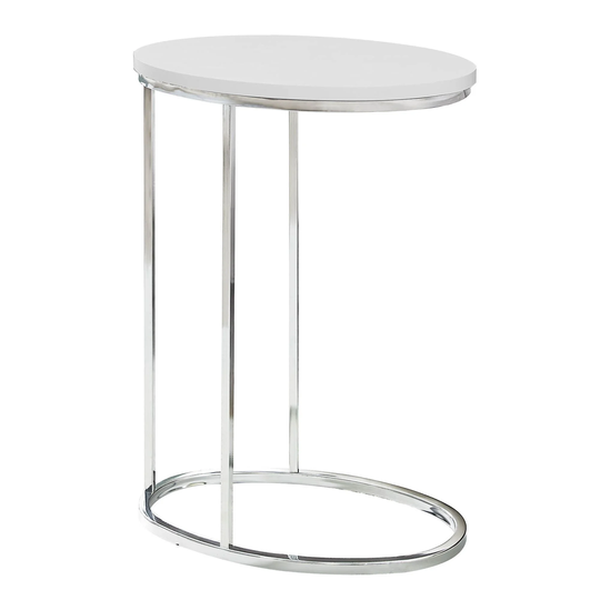 Offex Contemporary Oval Glossy White Accent Table with Chrome Metal
