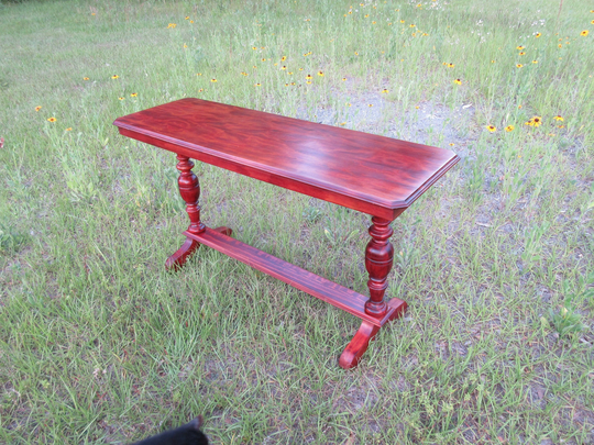 Side Table 54" Sofa Foyer Buffet Large Wood Spindled Legs Cherry Color Vintage Possibly Hand Carved Lathe Turned Reddish Brown