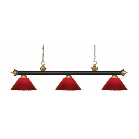 Avery Home Lighting Riviera Bronze & Satin Gold Red 3 Light Billiard Light - Bronze + Satin Gold